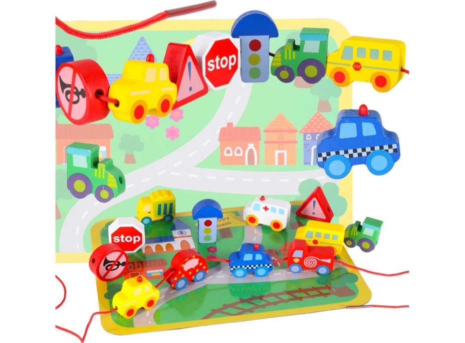 Drevené korálky na navliekanie - Autíčka a značky