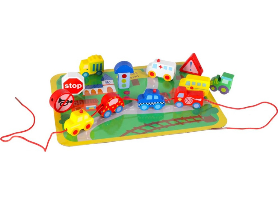 Drevené korálky na navliekanie - Autíčka a značky