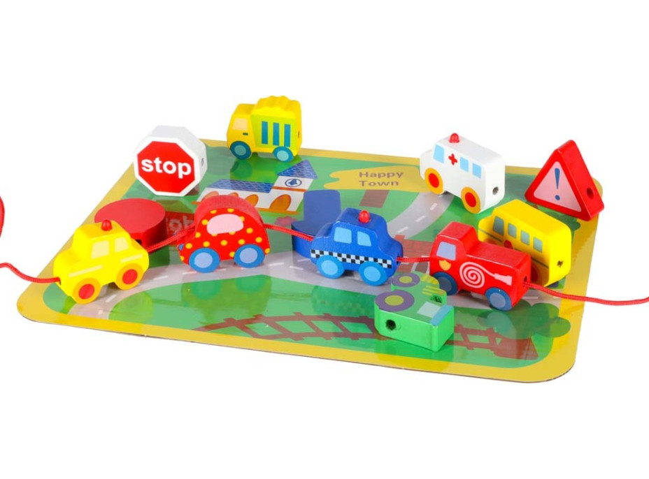 Drevené korálky na navliekanie - Autíčka a značky