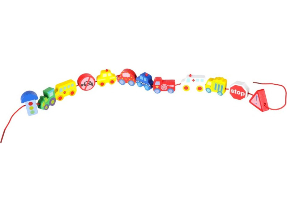Drevené korálky na navliekanie - Autíčka a značky