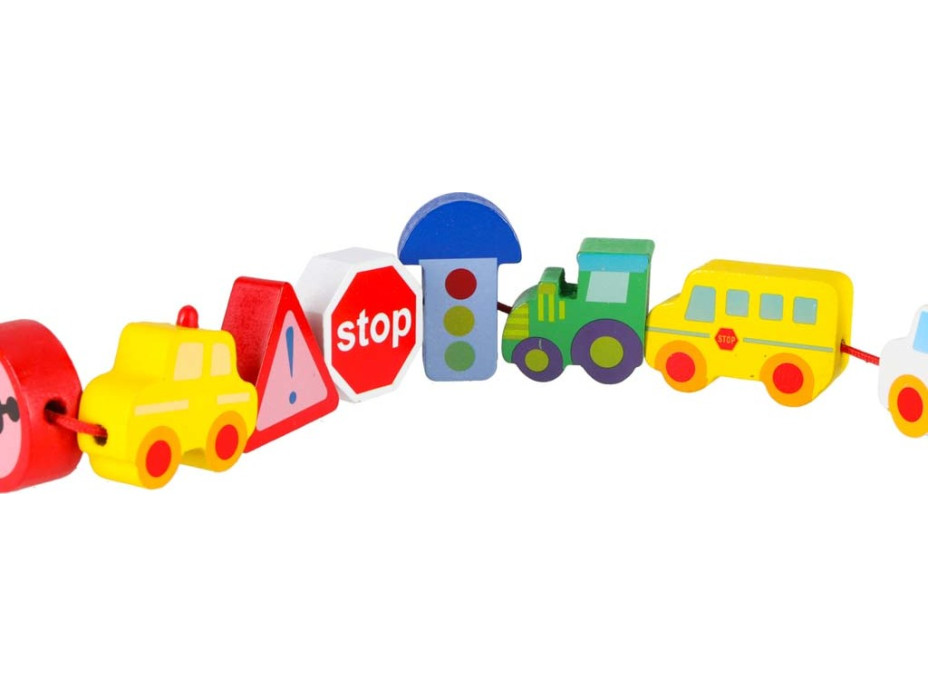 Drevené korálky na navliekanie - Autíčka a značky