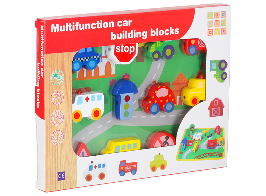 Drevené korálky na navliekanie - Autíčka a značky