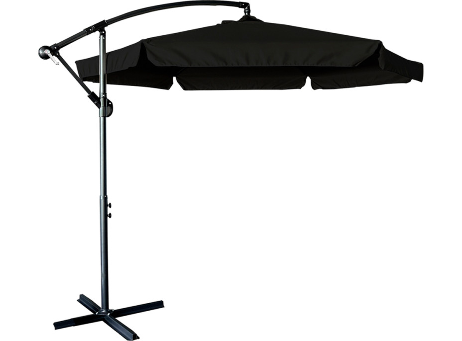 Skladací záhradný slnečník LUARO s predlžovacím ramenom - 290 cm - čierny