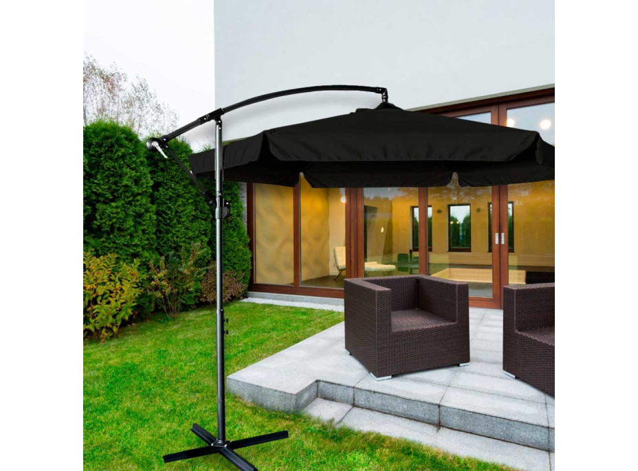 Skladací záhradný slnečník LUARO s predlžovacím ramenom - 290 cm - čierny