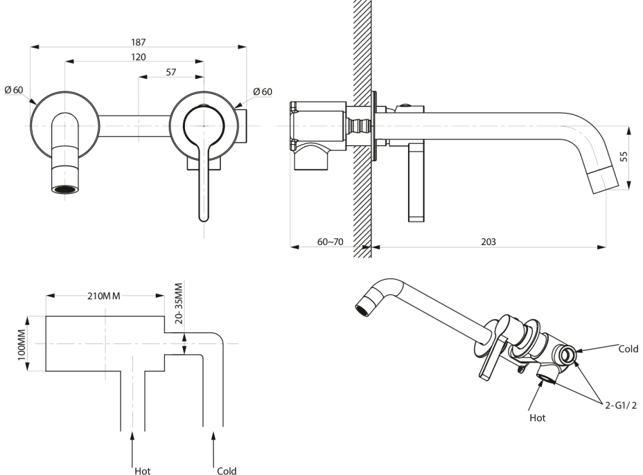 Sapho ICONIC podomietková dvojprvková umývadlová batéria, meď mat AF008PG