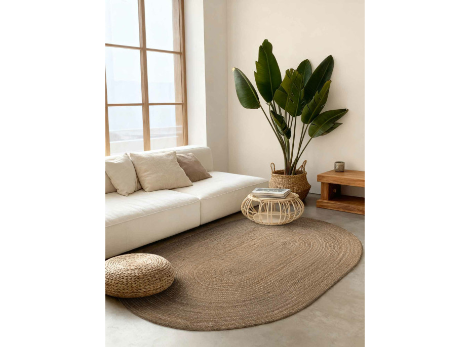 Kusový koberec Jute Braided 106006 Grey Brown ovál