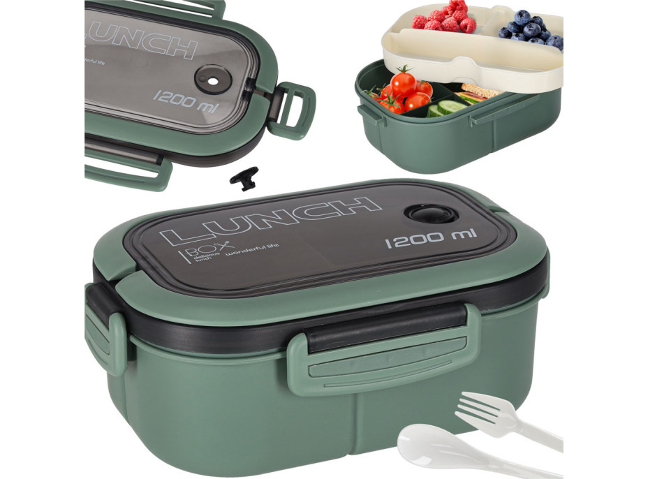 Obedový box s priehradkami 1200 ml - zelený