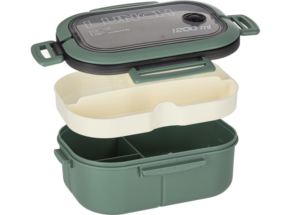 Obedový box s priehradkami 1200 ml - zelený