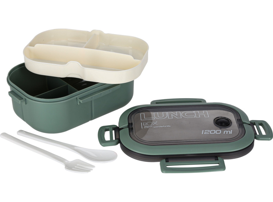 Obedový box s priehradkami 1200 ml - zelený