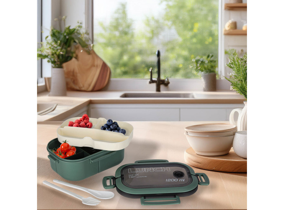 Obedový box s priehradkami 1200 ml - zelený