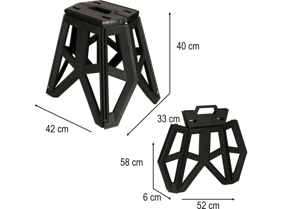 Skladacia turistická stolička 39,5 cm - čierna