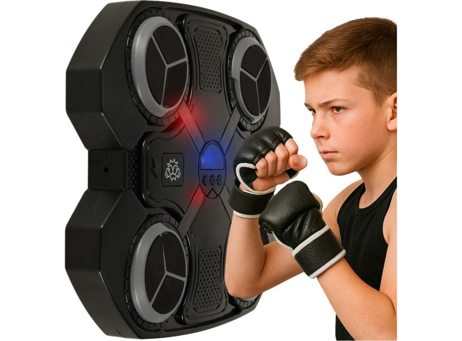 Boxerský nástenný trenažér KX3008 s Bluetooth, LED a USB + rukavice