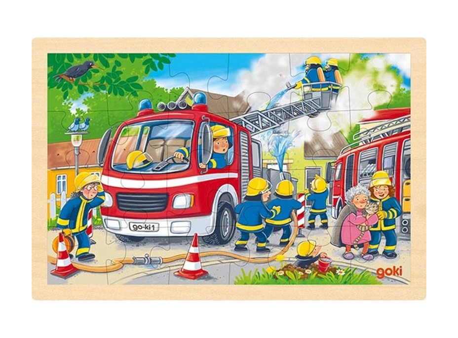 GOKI Drevené puzzle Hasičský zásah 24 dielikov