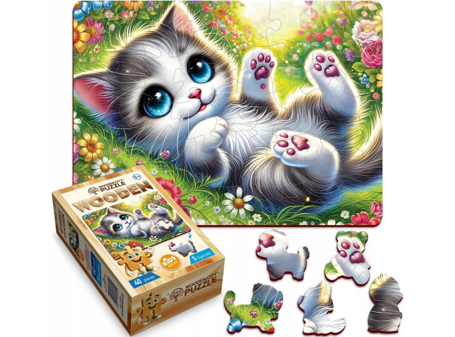 WOODEN CITY Drevené puzzle Roztomilé mačiatko 40 dielikov