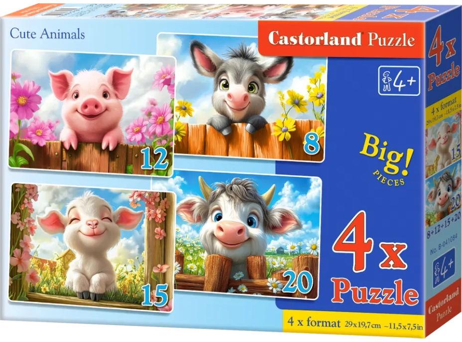 CASTORLAND Puzzle Roztomilé zvieratká 4v1 (8,12,15,20 dielikov)