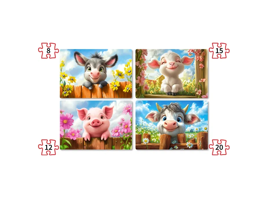 CASTORLAND Puzzle Roztomilé zvieratká 4v1 (8,12,15,20 dielikov)