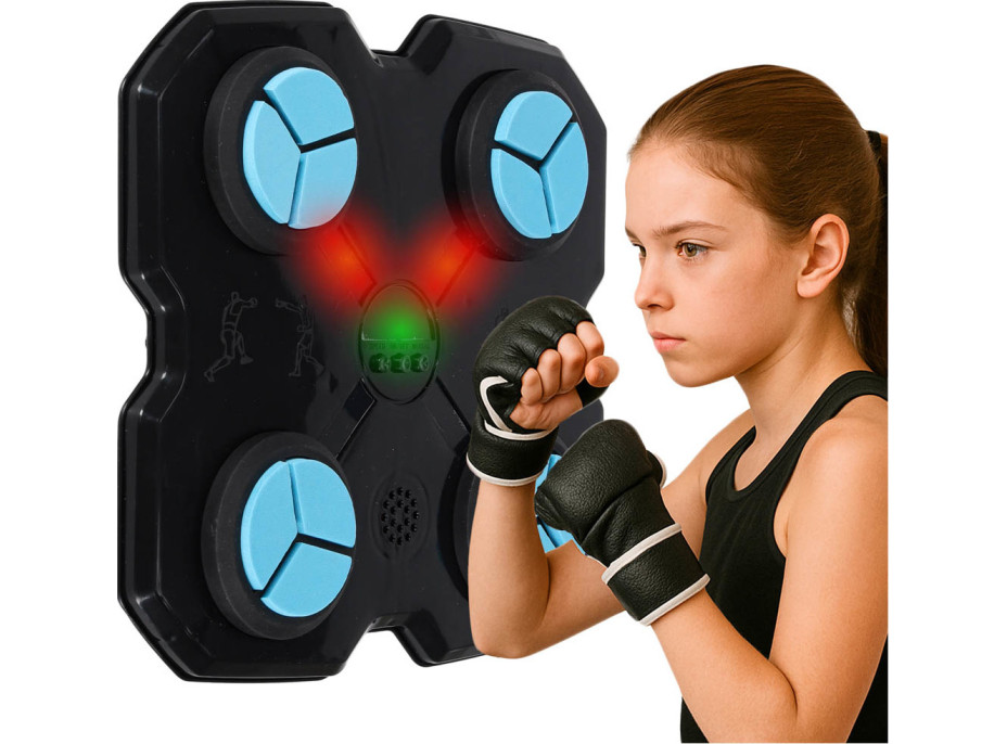 Boxerský nástenný trenažér KX3006 s hudbou, LED a USB + rukavice