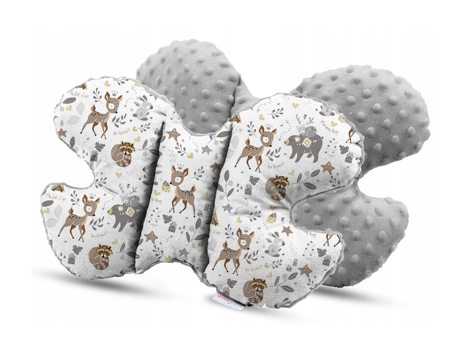 Detská deka do kočíka s vankúšikom a motýlikom - BABYMAM PREMIUM set 3v1 - Srnček a priatelia so šedou minky