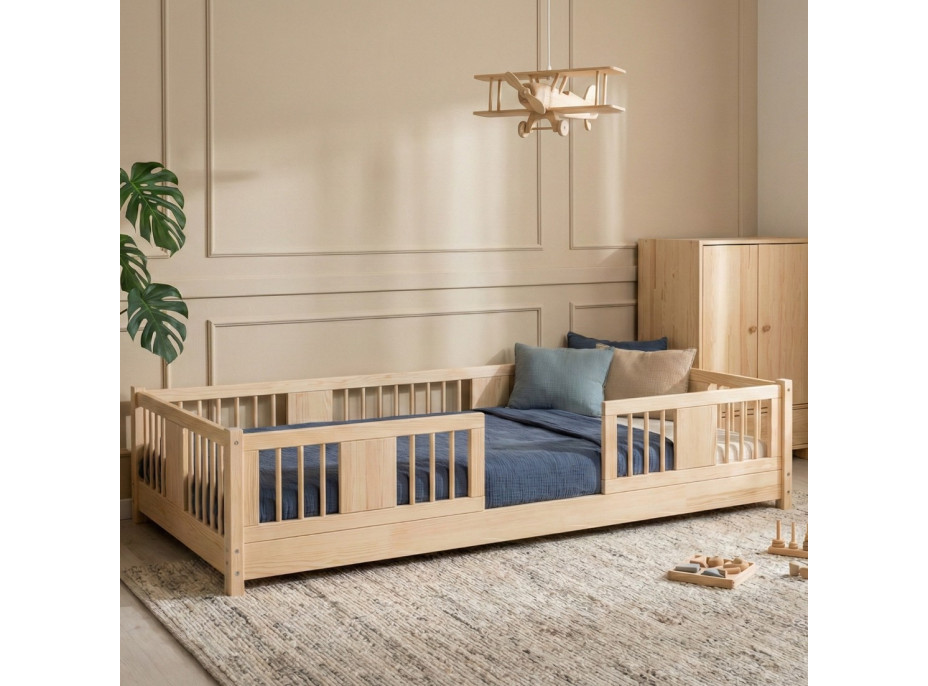 Detská Montessori posteľ z masívu borovice LUNA - 200x90 cm