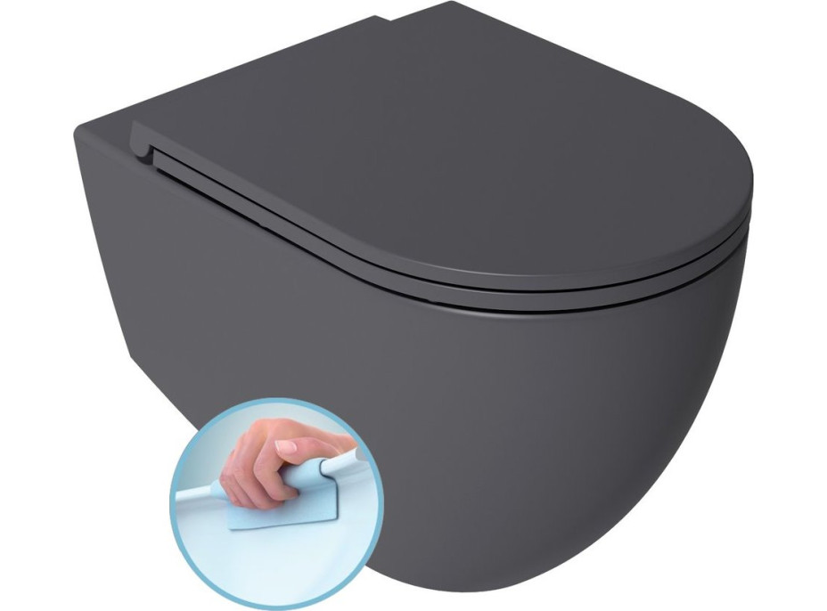 Isvea INFINITY závesná WC misa, Rimless, 36, 5x53cm, antracit 10NF02005-2C