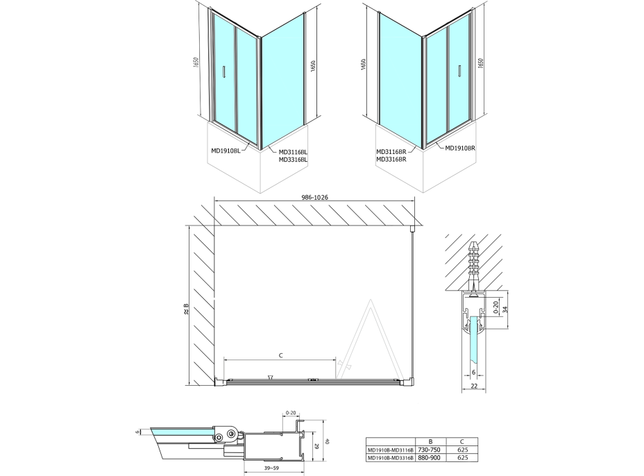 Polysan DEEP BLACK obdĺžnikový sprchovací kút 1000x900mm L/P variant, číre sklo MD1910B-02