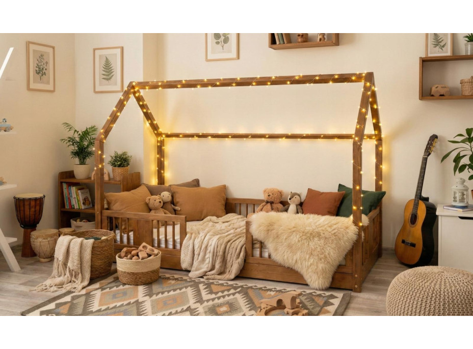 Detská domčeková Montessori posteľ z masívu borovice LUNA L - 180x80 cm