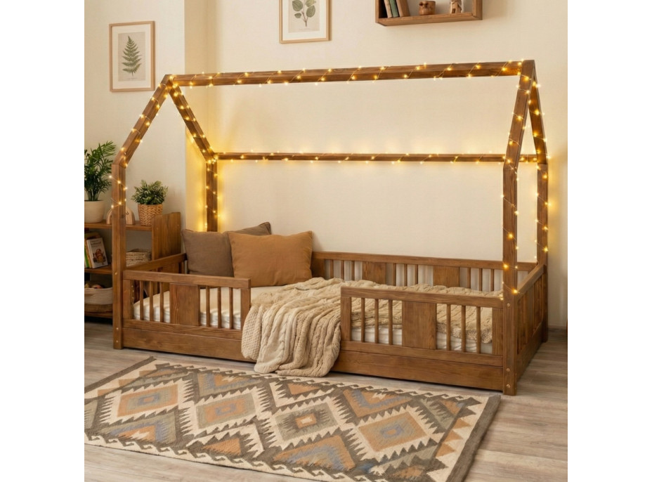 Detská domčeková Montessori posteľ z masívu borovice LUNA L - 180x80 cm