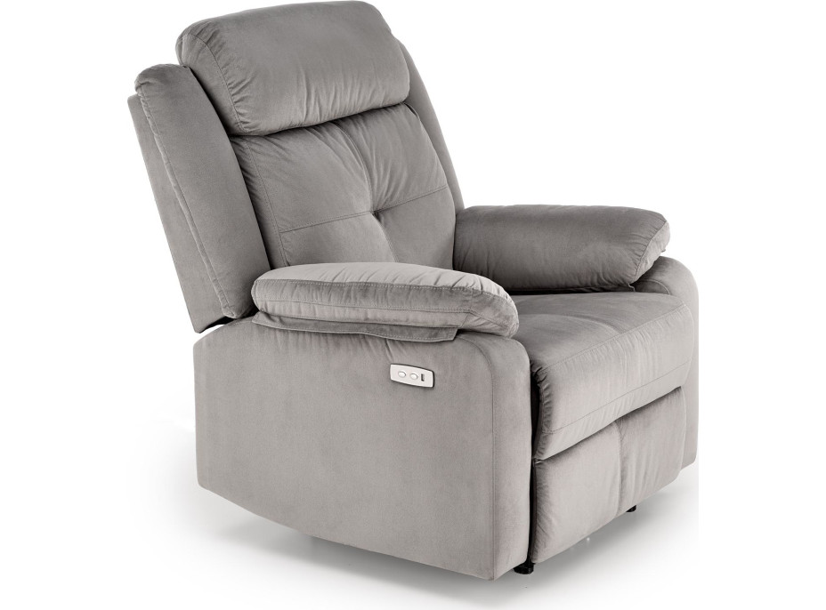 Elektrické polohovacie kreslo LORIS - čalúnené látkou - popolavo šedé