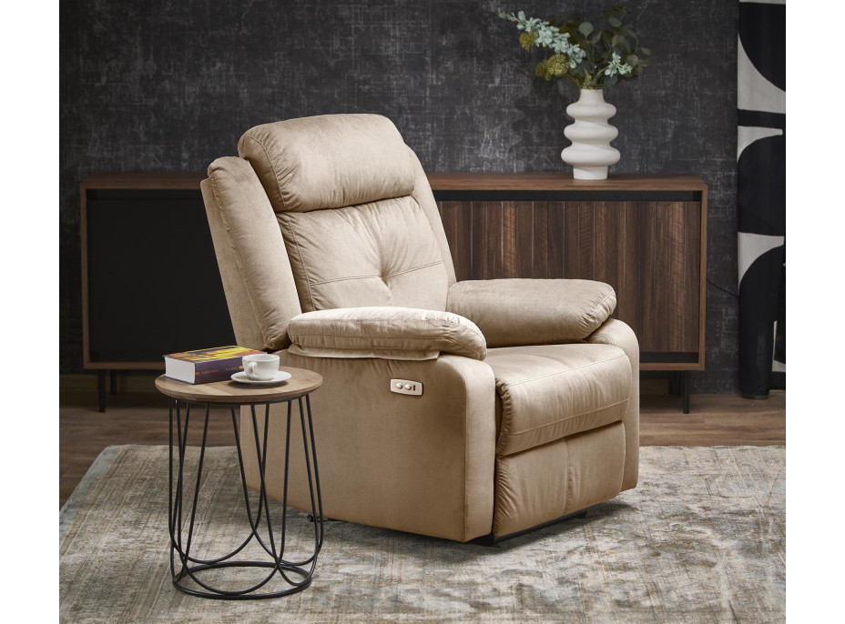 Elektrické polohovacie kreslo LORIS - čalúnené látkou - béžové