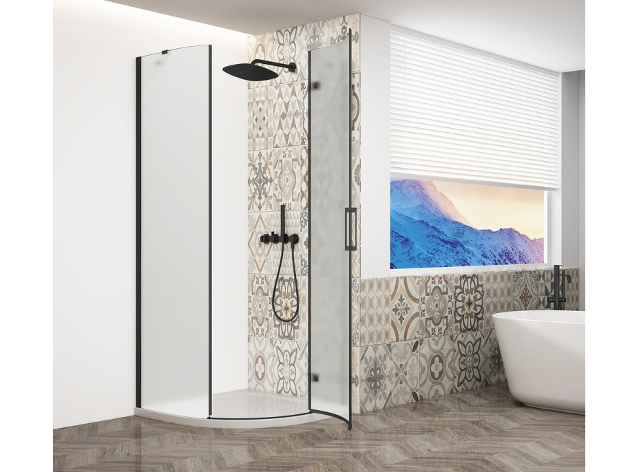 Gelco TRINITY BLACK štvrťkruhový sprchovací kút 900x900mm, matné sklo, pravé GT6590MR-B