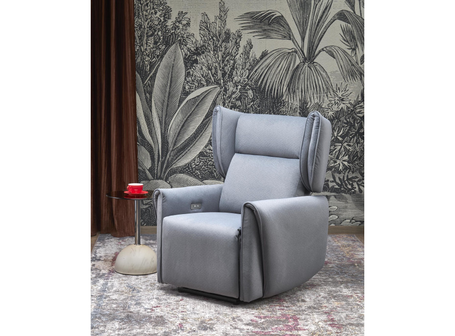 Elektrické polohovacie kreslo GELATO - čalúnené látkou - popolavo šedé