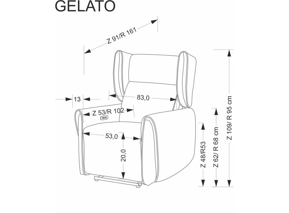Elektrické polohovacie kreslo GELATO - čalúnené látkou - popolavo šedé