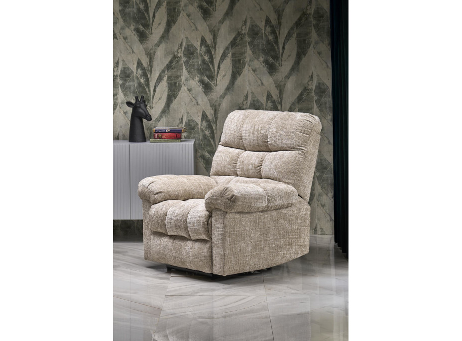 Elektrické polohovacie kreslo AMORE - čalúnené látkou - béžové