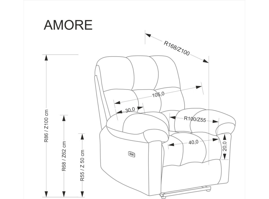 Elektrické polohovacie kreslo AMORE - čalúnené látkou - béžové