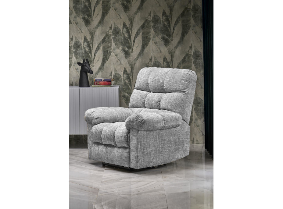 Elektrické polohovacie kreslo AMORE - čalúnené látkou - popolavo šedé