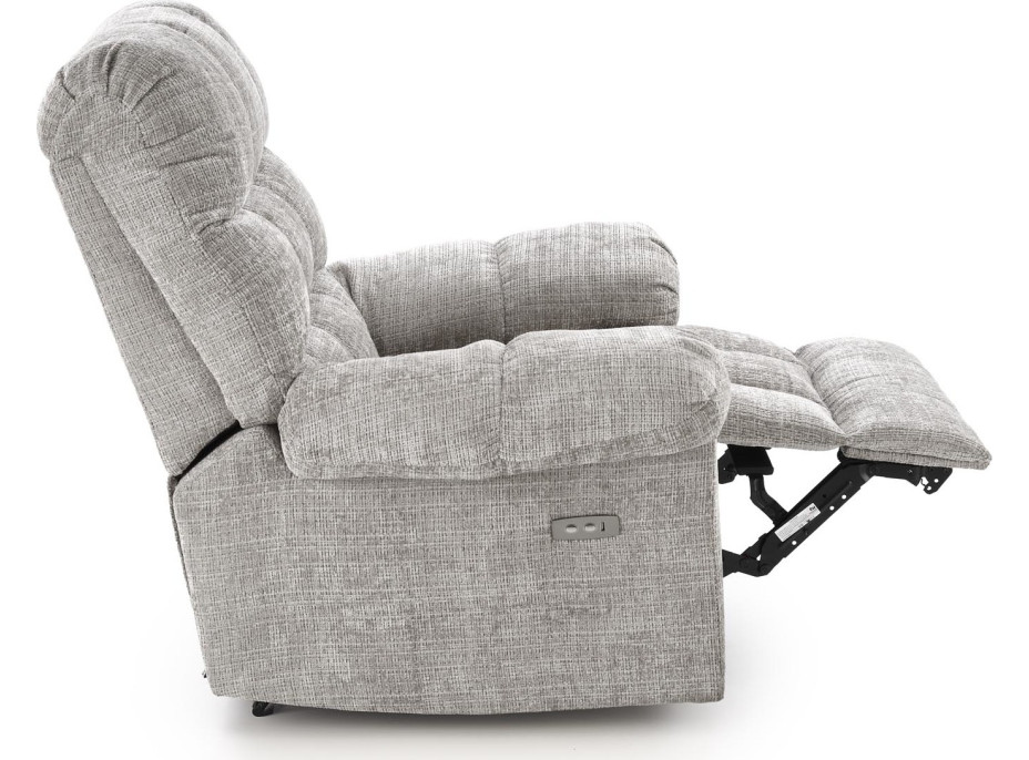 Elektrické polohovacie kreslo AMORE - čalúnené látkou - popolavo šedé