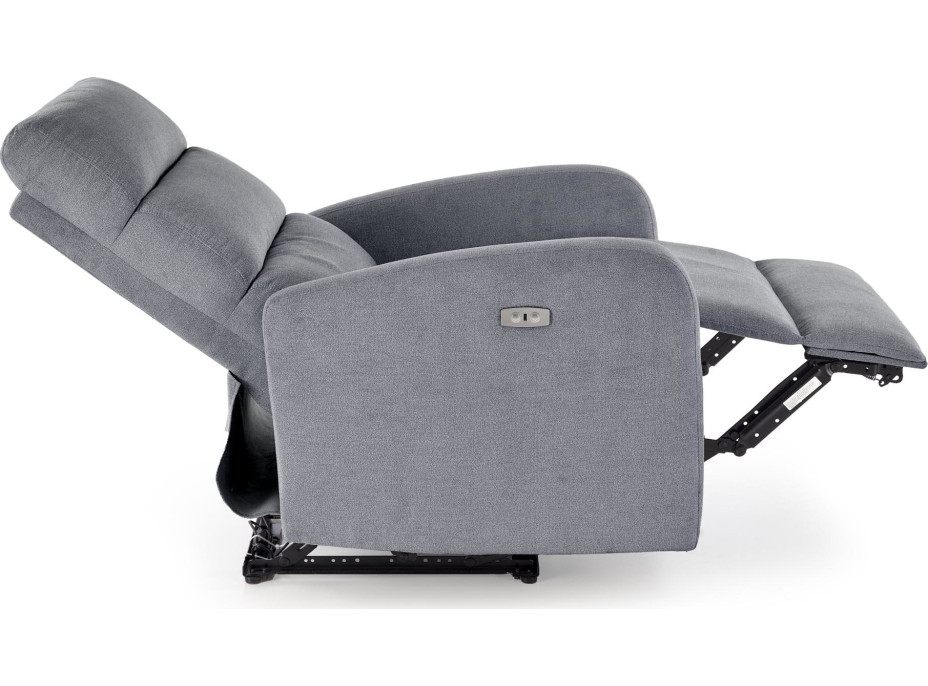 Elektrické polohovacie kreslo CARINIO - čalúnené látkou - popolavo šedé