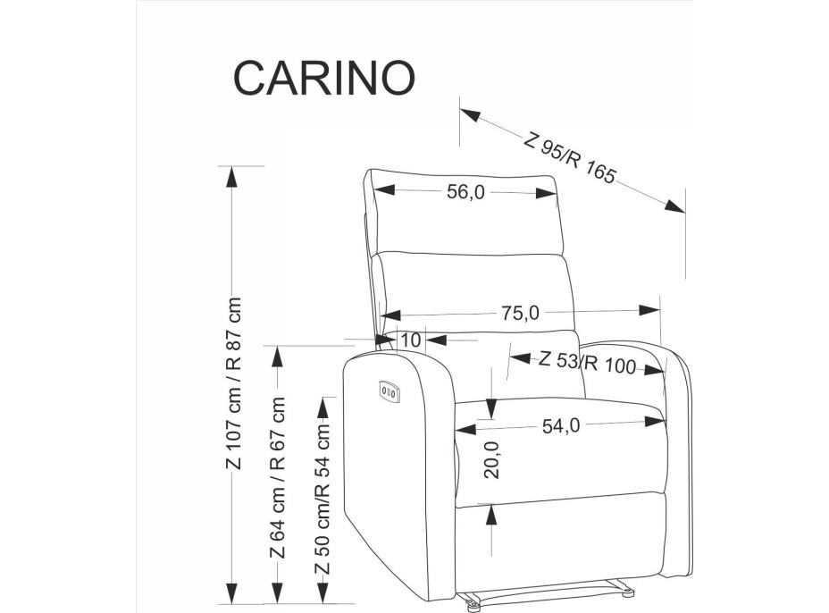 Elektrické polohovacie kreslo CARINIO - čalúnené látkou - béžové