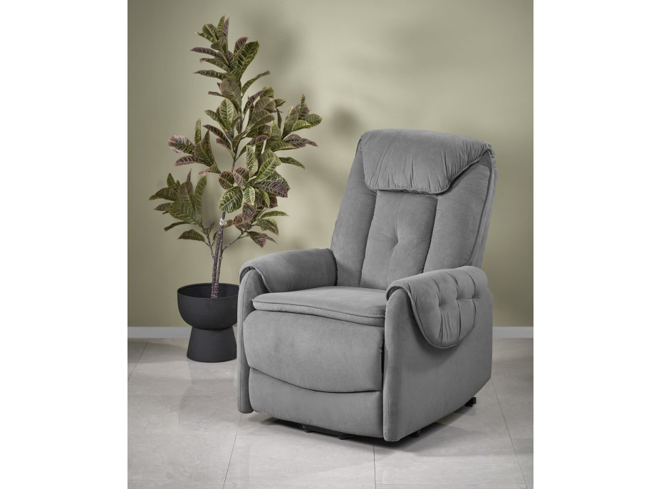 Elektrické polohovacie kreslo HORTON - čalúnené látkou - popolavo šedé