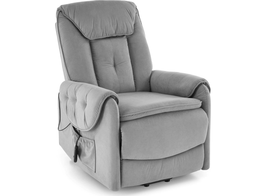 Elektrické polohovacie kreslo HORTON - čalúnené látkou - popolavo šedé