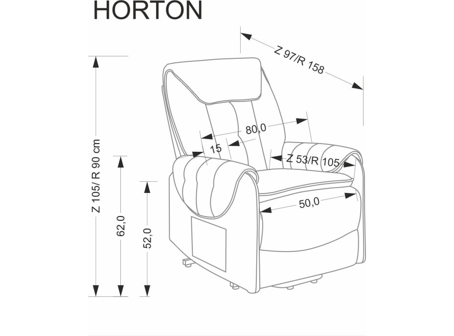 Elektrické polohovacie kreslo HORTON - čalúnené látkou - popolavo šedé