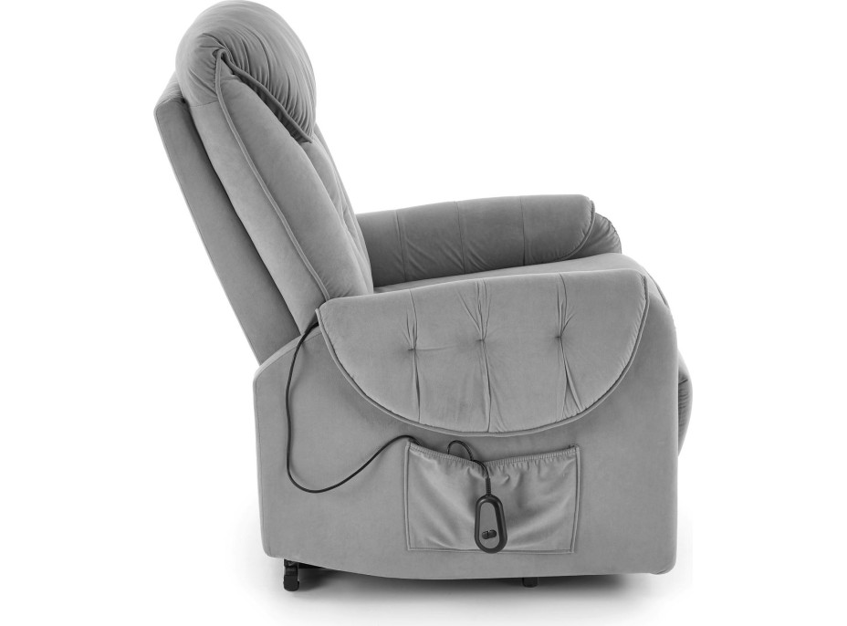 Elektrické polohovacie kreslo HORTON - čalúnené látkou - popolavo šedé