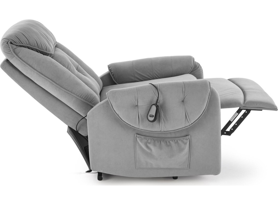 Elektrické polohovacie kreslo HORTON - čalúnené látkou - popolavo šedé