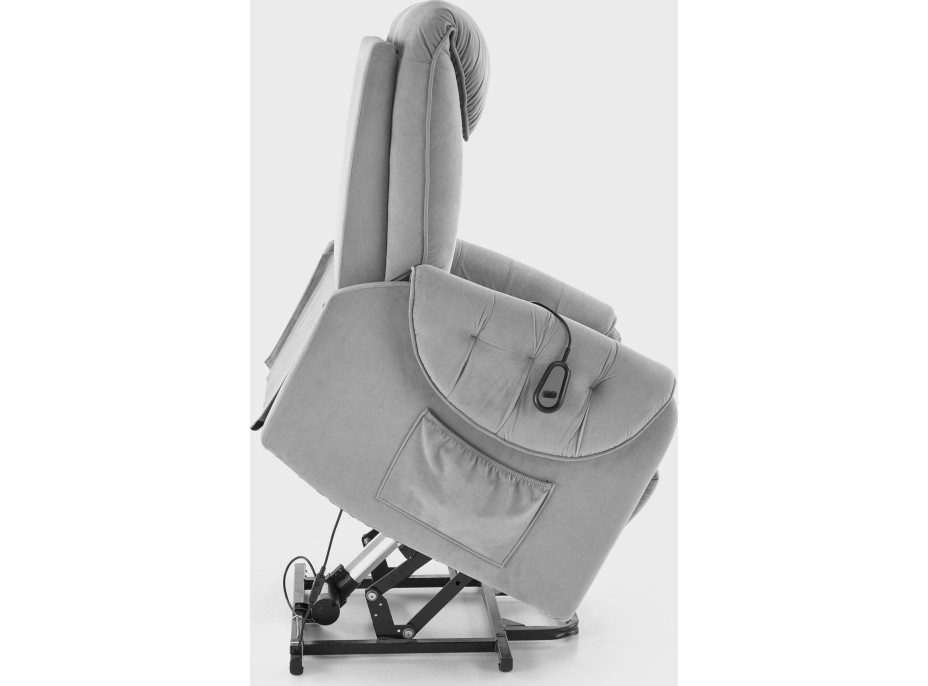 Elektrické polohovacie kreslo HORTON - čalúnené látkou - popolavo šedé