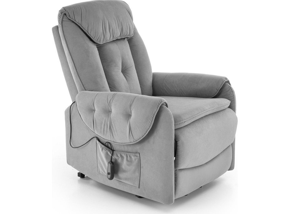 Elektrické polohovacie kreslo HORTON - čalúnené látkou - popolavo šedé