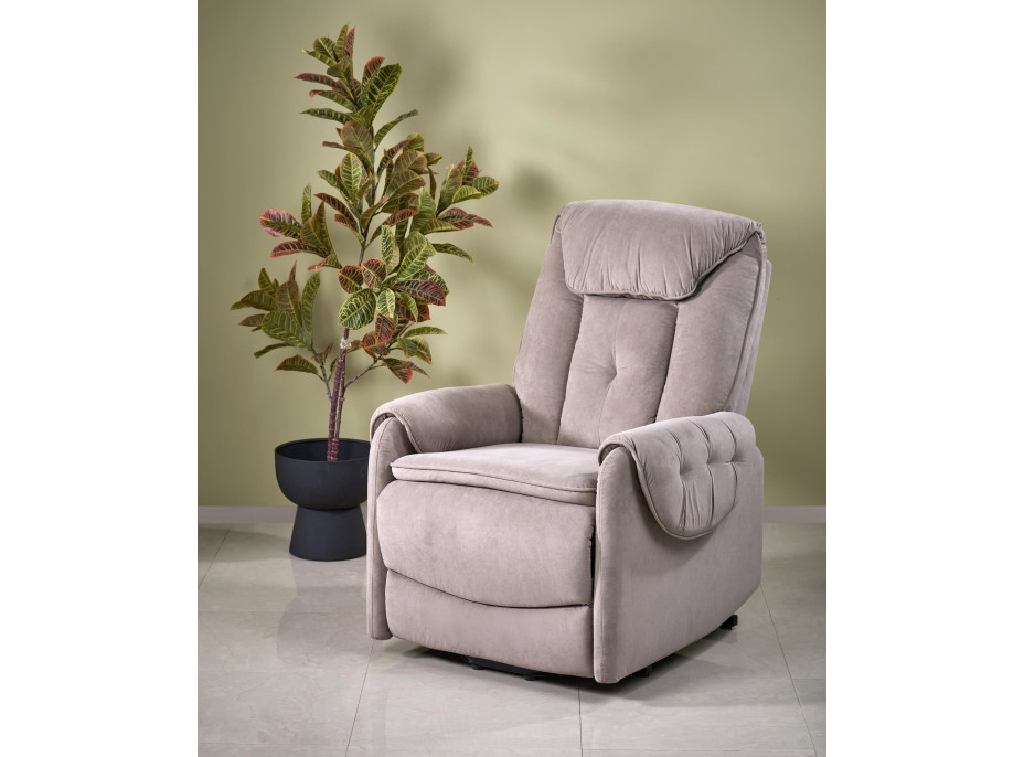 Elektrické polohovacie kreslo HORTON - čalúnené látkou - béžové