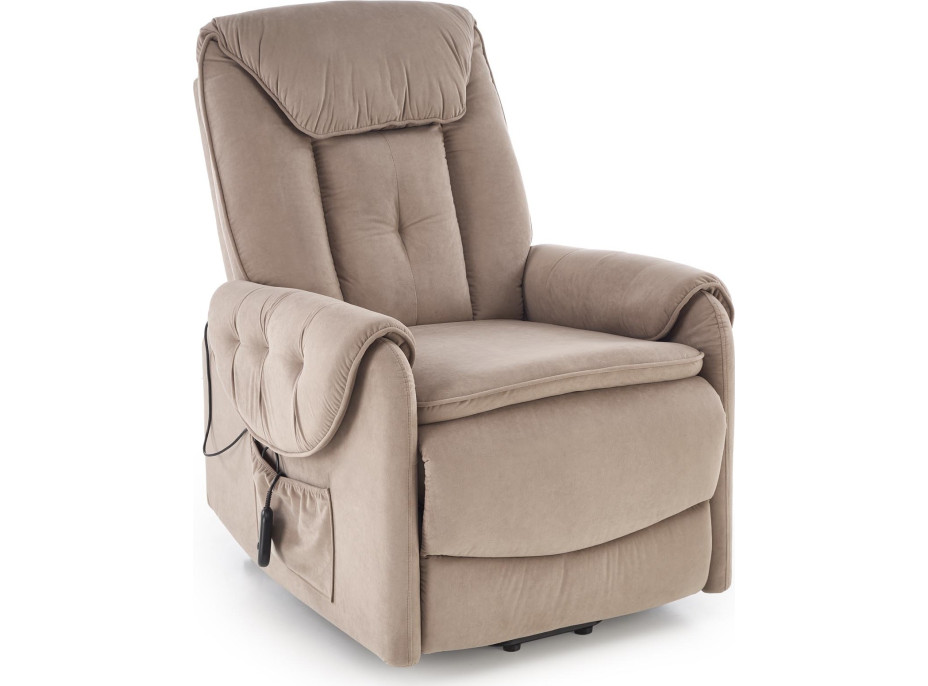 Elektrické polohovacie kreslo HORTON - čalúnené látkou - béžové