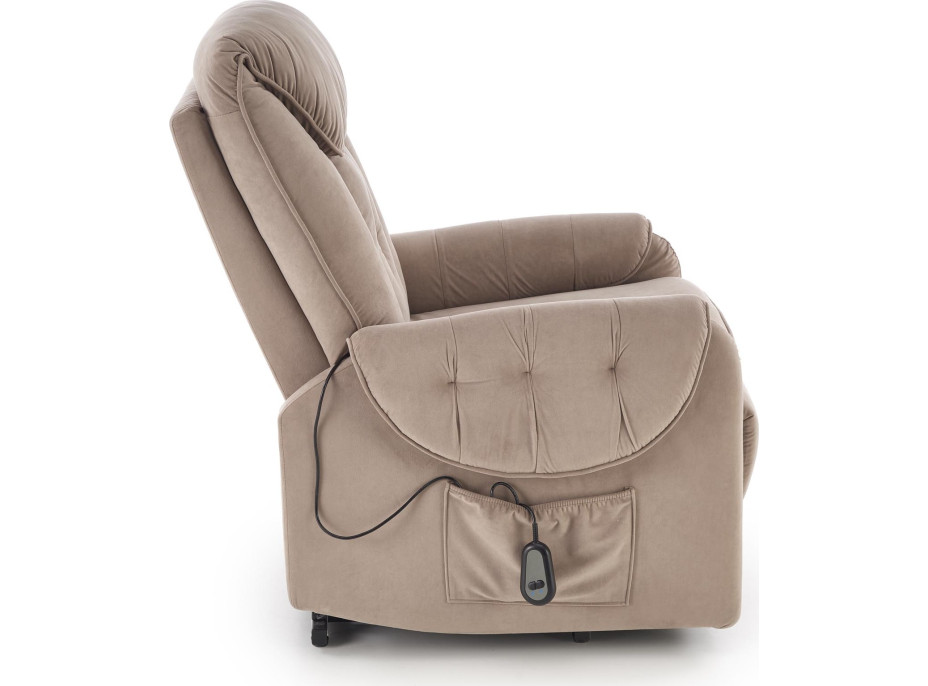 Elektrické polohovacie kreslo HORTON - čalúnené látkou - béžové