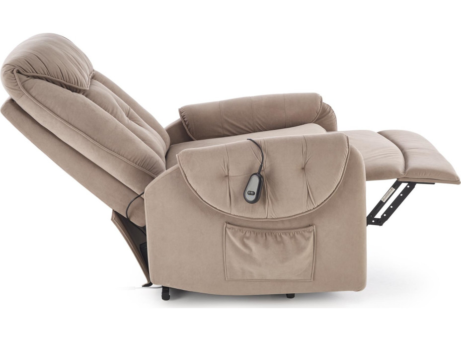 Elektrické polohovacie kreslo HORTON - čalúnené látkou - béžové