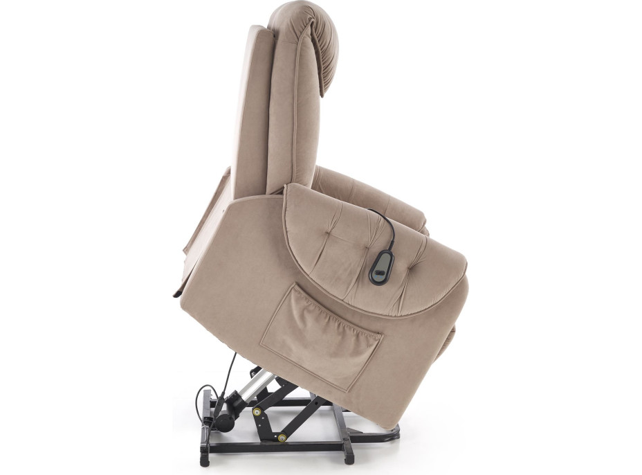 Elektrické polohovacie kreslo HORTON - čalúnené látkou - béžové